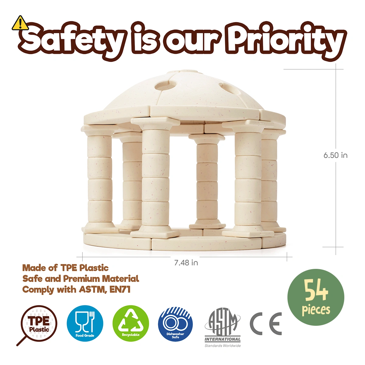 Arch-Kid-Tech® Greek Dome building toy made from safe premium materials certified to ASTM and EN71 standards