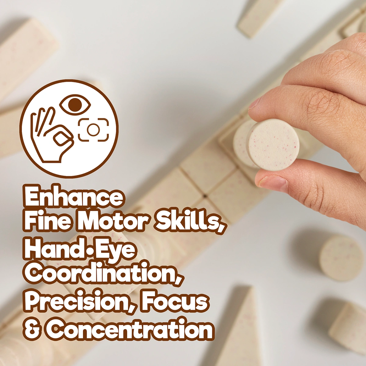 Child building Arch-Kid-Tech® Greek Facade toy to develop fine motor skills focus and hand-eye coordination