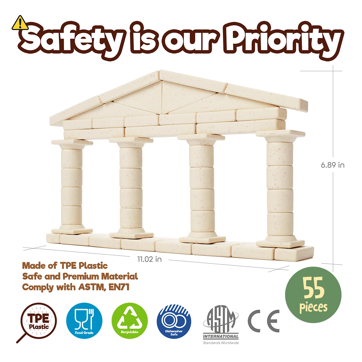Arch-Kid-Tech® Greek Facade building toy made from safe premium materials certified to ASTM and EN71 standards