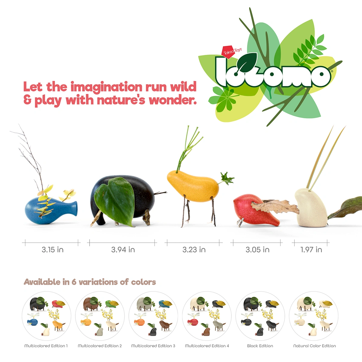 LOCOMO® Family nature exploration toy with five characters and six color variations