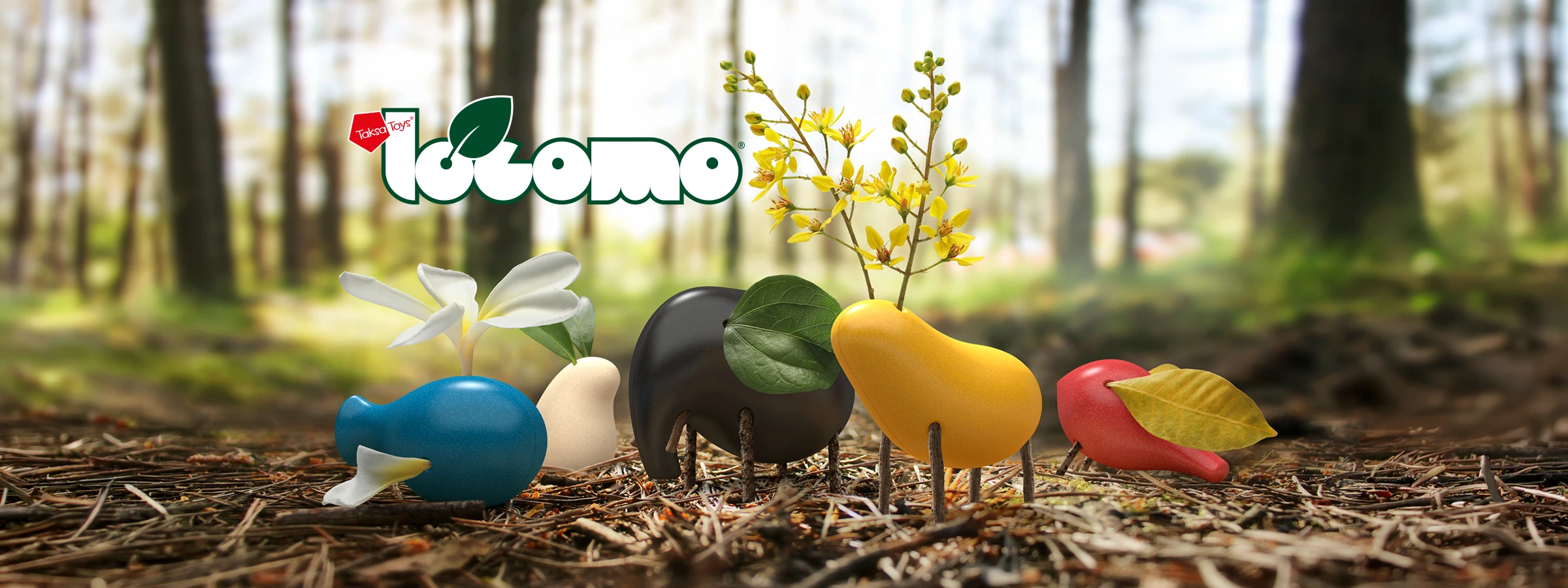 LOCOMO nature exploration toy using leaves, twigs, and flowers to create playful characters
