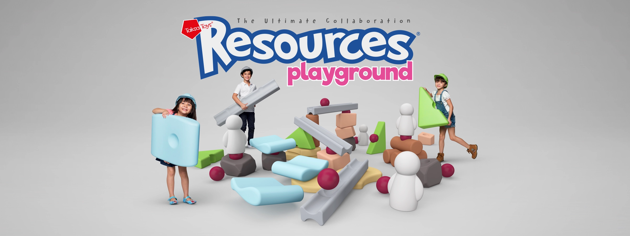 Children building together with Resources Playground large-scale collaborative building system