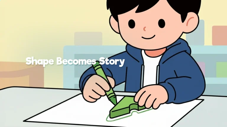 Child tracing a green Resources® building piece to begin a shape drawing activity