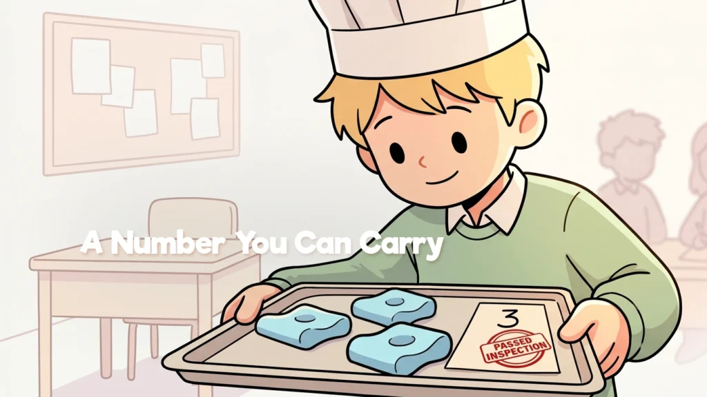 Child carrying a tray with three Resources pieces and an order card in The Resource Bakery early math activity.
