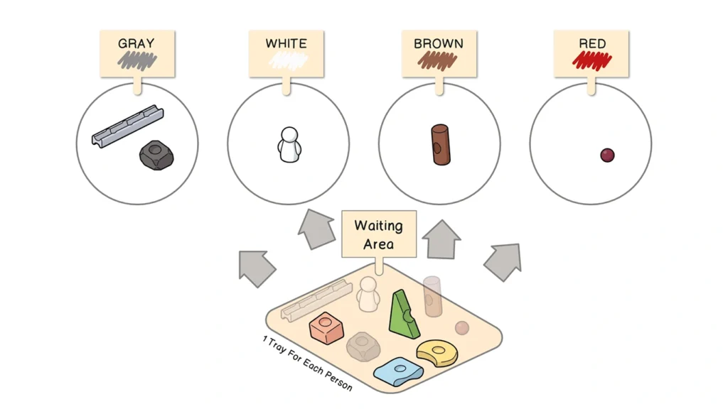 Resources® pieces grouped into houses by color, showing a variation of sorting and classification activity